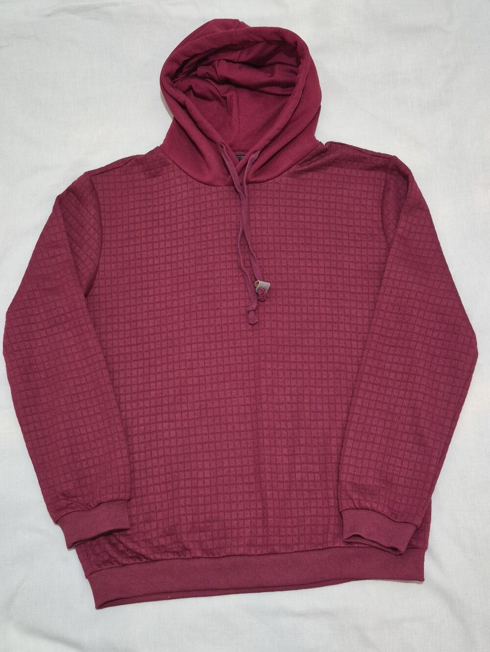 Coofandy Men's Quilted Crewneck Hoodie Sweater in Burgundy